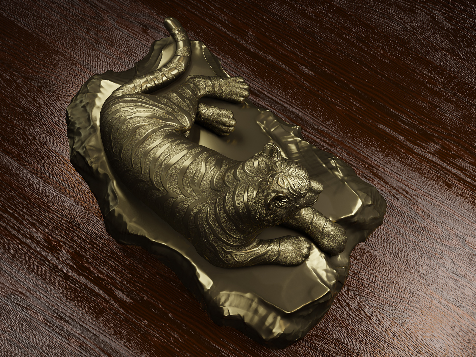 Tiger Sculpture 3D Rendering Top View